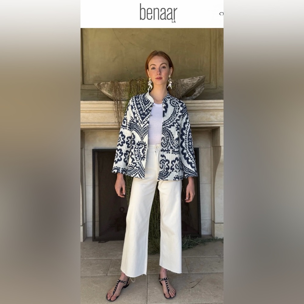 Benaaar LA Quilted Button Jacket Blazer in Blue & White New With Tags Size Small